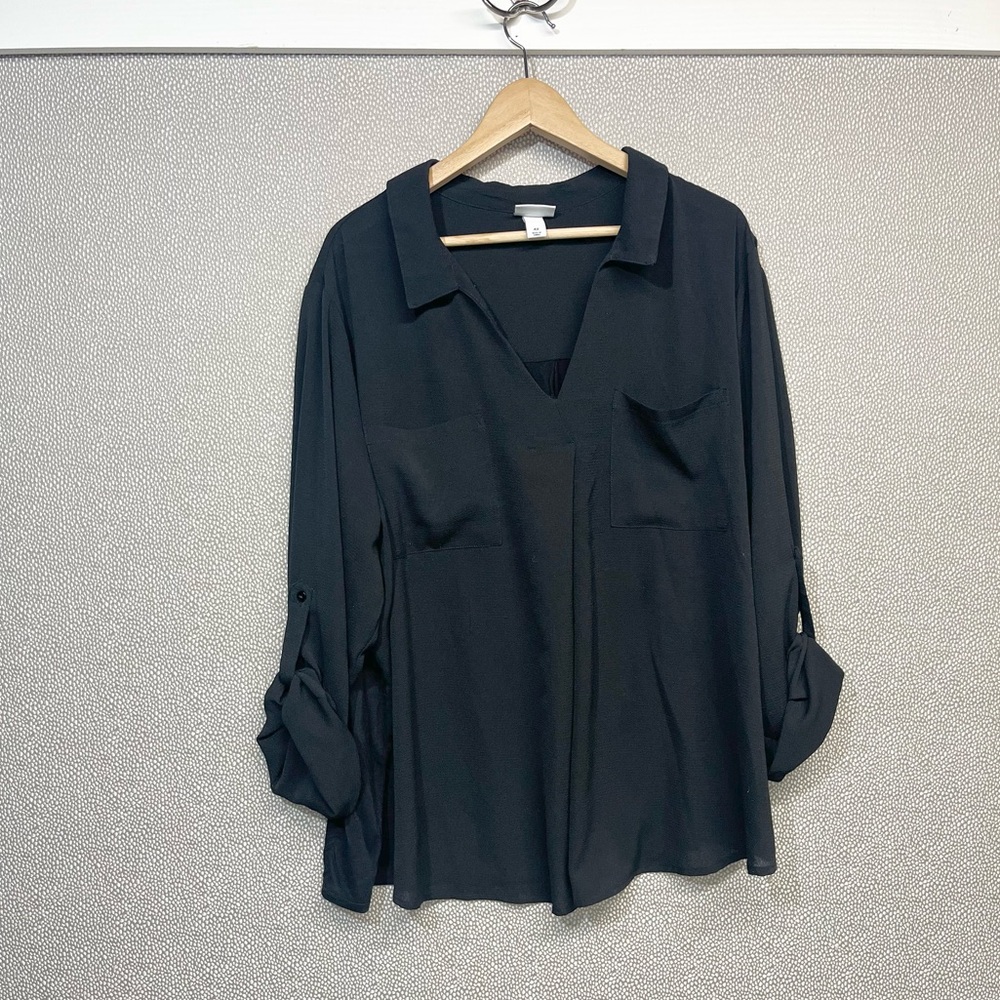 4X AVA & VIV Collared V-Neck Pullover Blouse Top